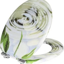 EUGAD WC-Sitz (1-St), Toilettensitz, WC Sitz mit Absenkautomatik, MDF, Holz, Softclose Scharnier Grüne Blätter, Holzfarbe, Lilie, Seestern, Seestern Am Strand, Seestern Sonnenuntergang, Stone, Lila Blume und Stones