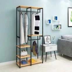 EUGAD Kleiderständer, Garderobenständer mit 7 Ablagen Schwarz-Vintage Schwarz-Hell Eiche -Eugad Möbel Einkaufen 882f7db7 e769 5fbb a003 c2dd93c88624