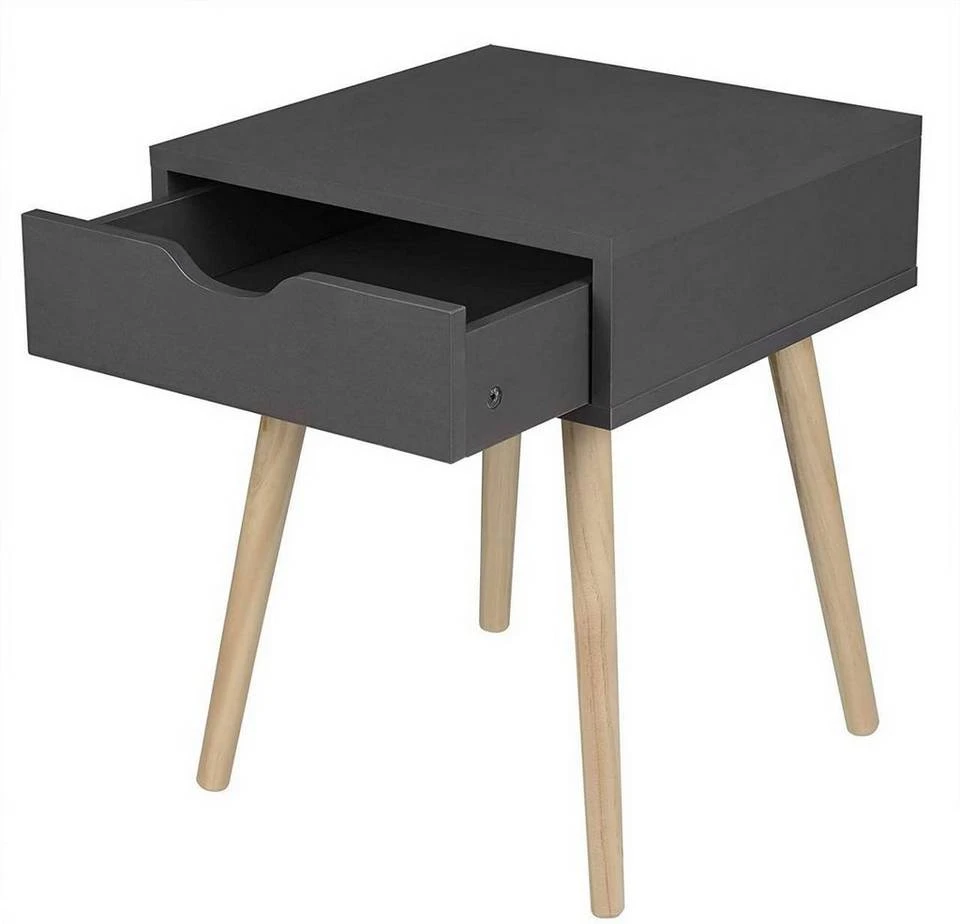 EUGAD Nachttisch, Beistelltisch mit Schublade Nachtkommode, Holzbeine MDF, Grau Weiß 5 EUGAD Nachttisch, Beistelltisch mit Schublade Nachtkommode, Holzbeine MDF, Grau Weiß – Bild 5