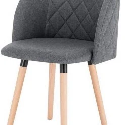 EUGAD Esszimmerstuhl (1 Stück), Küchenstuhl Wohnzimmerstuhl Polsterstuhl, Retro Design, gepolsterte Sitzfläche aus Leinen, Massivholz, Dunkelgrau