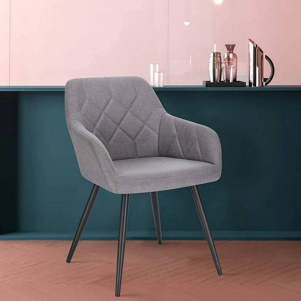 EUGAD Esszimmerstuhl (1 Stück), Wohnzimmerstuhl aus Leinen Polsterstuhl mit Armlehnen und Rückenlehne schwarze Gestell aus Metall Hellgrau Dunkelgrau 1 EUGAD Esszimmerstuhl (1 Stück), Wohnzimmerstuhl aus Leinen Polsterstuhl mit Armlehnen und Rückenlehne schwarze Gestell aus Metall Hellgrau Dunkelgrau