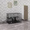 EUGAD Freigehege, Freigehege Kaninchen mit Stauraum Hasen Meerschweinchen Welpenauslauf Laufgitter mit Tür&Treppe DIY Schwarz 38 Platten (35x35cm/Platte) 105 x 70 x 70 cm