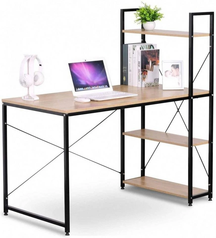 EUGAD Schreibtisch, Bürotisch mit Ablage Holz Stahl 120x64x120cm (BxTxH) Hell Eiche+schwarz Dunkel Buche-Schwarz, Hell Eiche-Schwarz, Hell Eiche-Weiß 1 EUGAD Schreibtisch, Bürotisch mit Ablage Holz Stahl 120x64x120cm (BxTxH) Hell Eiche+schwarz Dunkel Buche-Schwarz, Hell Eiche-Schwarz, Hell Eiche-Weiß