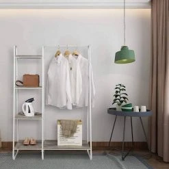 EUGAD Garderobenständer, Kleiderständer,mit Regal, Metall, Holz,im Flur, Wohnzimmer, Dunkelbraun-Schwarz Eiche-Weiß, Sand-Weiß -Eugad Möbel Einkaufen 8c136417 682c 5d40 9336 cc991b255e76