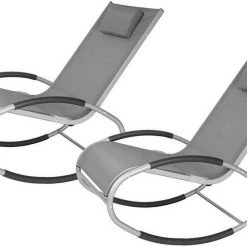 EUGAD Schaukelstuhl, 2tlg Relaxliege Schaukelstuhl für Terrasse Balkon, Metallgestell + Textilgewebe, Grau