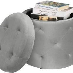 EUGAD Sitzhocker, Sitztruhe mit Stauraum, Sitz rund mit Deckel, Samt, ca.27L, Rosa Dunkelgrau, Hellgrau -Eugad Möbel Einkaufen 8d73ee72 5f56 5444 8101 1de5ba2b5bce
