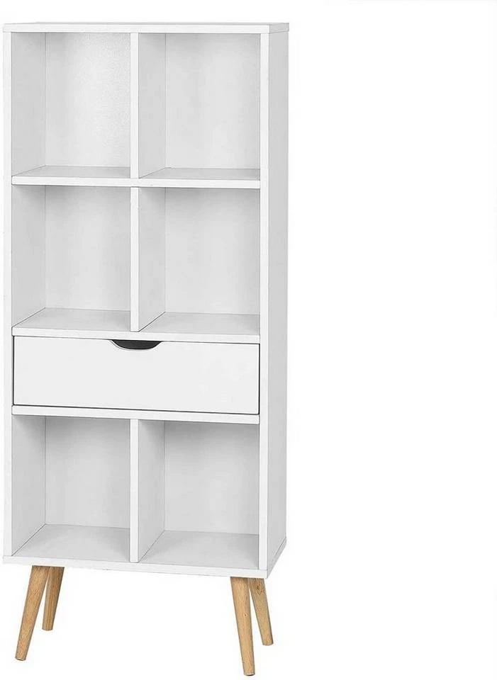 EUGAD Bücherregal, Bücherschrank Raumteiler mit Schublade, mit Fußbeine, 6 Fächer, Weiß 1 EUGAD Bücherregal, Bücherschrank Raumteiler mit Schublade, mit Fußbeine, 6 Fächer, Weiß