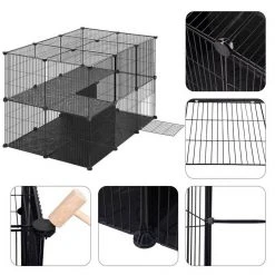 EUGAD Freigehege, Freigehege Kaninchen mit Stauraum Hasen Meerschweinchen Welpenauslauf Laufgitter mit Tür&Treppe DIY Schwarz 38 Platten (35x35cm/Platte) 105 x 70 x 70 cm -Eugad Möbel Einkaufen 8ddaa417 b4d1 58a7 a068 af49c5f8a69d