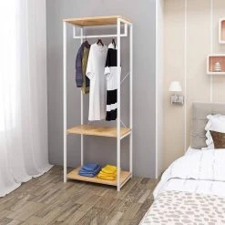 EUGAD Kleiderständer, Garderobenständer mit 2 Ablagen Holz Metall Schwarz-Hell Eiche Schwarz-Vintage, Weiß-Eiche -Eugad Möbel Einkaufen 8f2813bf 3d00 5346 8dae 359ae3afe5b8