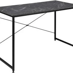 EUGAD Schreibtisch, mit Bücherregal 120x60x70 cm Schwarz Marmor Holz Vintage