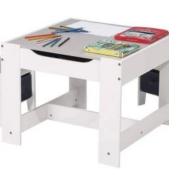 EUGAD Sitzgruppe, Kindersitzgruppe 1 Kindertisch und 2 Stühle mit Stauraum Maltisch graue Tischplatte abnehmbar