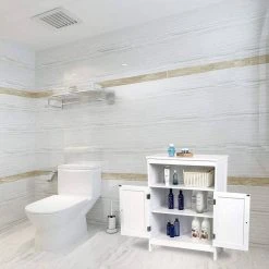 EUGAD Badkommode, Badschrank Beistellschrank, mit Doppeltür, 3 Fächern, MDF, Weiß -Eugad Möbel Einkaufen 98d36a30 7aa8 5c24 aa7a 3f534cae2816