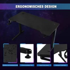 EUGAD Gamingtisch, Gaming Tisch mit LED 120x60cm Ergonomischer Schwarz Computertisch Schreibtisch PC Tisch mit Kabelmanagement Becherhalter Kopfhörerhalterung -Eugad Möbel Einkaufen 9b623d70 3c55 5638 9cf7 c0e2b00a3a80