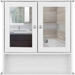 EUGAD Spiegelschrank Hängeschrank mit Ablage mit Ablage Schminkschrank aus Holz 56 x 58 x 13 cm weiß -Eugad Möbel Einkaufen 9b6a44c5 ac96 5df9 b30c 4958f5734334