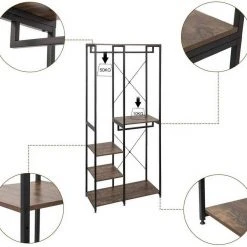 EUGAD Kleiderständer, Garderobenständer mit 7 Ablagen Schwarz-Vintage Schwarz-Hell Eiche -Eugad Möbel Einkaufen 9bd3100f 257c 5375 89c3 68051f57cae3