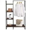 EUGAD Garderobenständer, Kleiderständer,mit Regal, Metall, Holz,im Flur, Wohnzimmer, Dunkelbraun-Schwarz Eiche-Weiß, Sand-Weiß