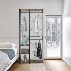 EUGAD Kleiderständer, Garderobenständer mit 7 Ablagen Schwarz-Vintage Schwarz-Hell Eiche -Eugad Möbel Einkaufen 9da0654b 9ee1 5d5b 9b52 f7cbc93dc352