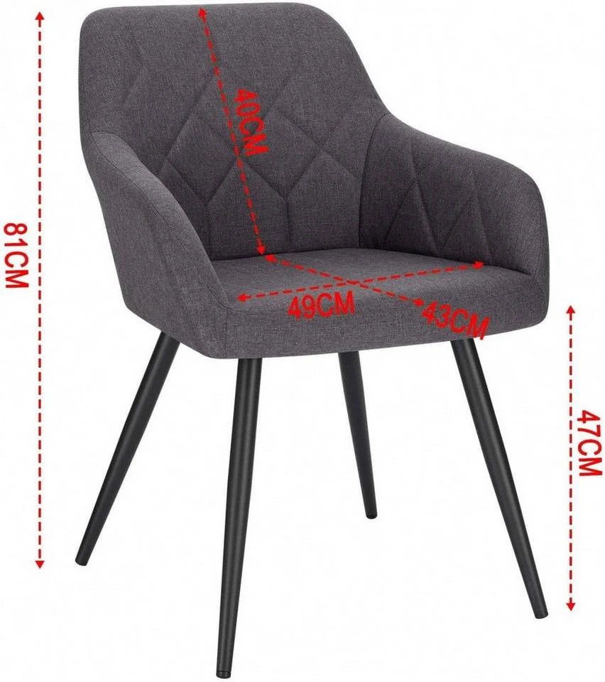 EUGAD Esszimmerstuhl, Polsterstuhl Leinen,mit Armlehnen Metallbeinen Dunkelgrau, Hellgrau 8 EUGAD Esszimmerstuhl, Polsterstuhl Leinen,mit Armlehnen Metallbeinen Dunkelgrau, Hellgrau – Bild 8