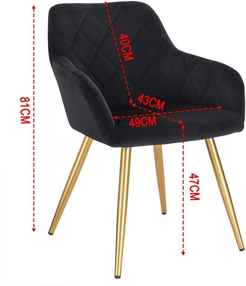 EUGAD Esszimmerstuhl (1 Stück), Wohnzimmerstuhl aus Samt Polsterstuhl mit Armlehnen und Rückenlehne, Gestell aus Metall mit goldenen Beine Dunkelgrau Schwarz 9 EUGAD Esszimmerstuhl (1 Stück), Wohnzimmerstuhl aus Samt Polsterstuhl mit Armlehnen und Rückenlehne, Gestell aus Metall mit goldenen Beine Dunkelgrau Schwarz – Bild 9