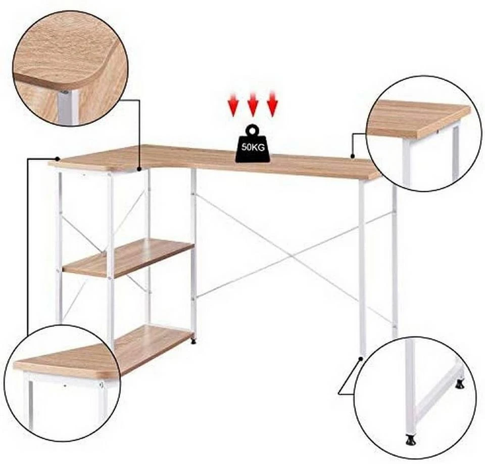 EUGAD Schreibtisch, PC-Tisch Bürotisch Arbeitstisch mit Bücherregal Holz 120x74x71,5 cm Hell Eiche Holz Vintage, Weiß+Hell Eiche 20 EUGAD Schreibtisch, PC-Tisch Bürotisch Arbeitstisch mit Bücherregal Holz 120x74x71,5 cm Hell Eiche Holz Vintage, Weiß+Hell Eiche – Bild 20
