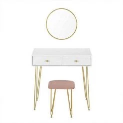 EUGAD Schminktisch (1-St), Frisiertisch Kosmetiktisch mit rundem Spiegel und 2 Schubladen für Schlafzimmer aus MDF und Massivholz, Goldenfußgestell, Weiß+Golden 9 EUGAD Schminktisch (1-St), Frisiertisch Kosmetiktisch mit rundem Spiegel und 2 Schubladen für Schlafzimmer aus MDF und Massivholz, Goldenfußgestell, Weiß+Golden -Eugad Möbel Einkaufen a2573c8d 38dd 5d7e 8146 7976513e27df