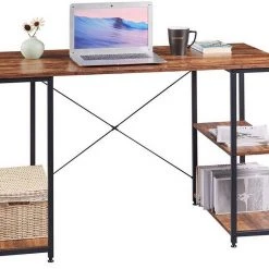 EUGAD Schreibtisch, Bürotisch PC-Tisch mit Ablage aus Metall und Holz, 120x60x75cm, Vintage -Eugad Möbel Einkaufen a625e0c9 f5e4 5ab0 ad5f cf053049ae62