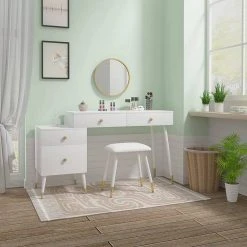 EUGAD Schminktisch (1-St), Schminktisch mit Hocker und Spiegel, Frisiertisch mit 4 Schubladen und Kosmetiktisch Frisierkommode für Schlafzimmer, Weiß Gold 12 EUGAD Schminktisch (1-St), Schminktisch mit Hocker und Spiegel, Frisiertisch mit 4 Schubladen und Kosmetiktisch Frisierkommode für Schlafzimmer, Weiß Gold -Eugad Möbel Einkaufen a6f01dfc 132f 53f2 a1ae c847b676f2f7