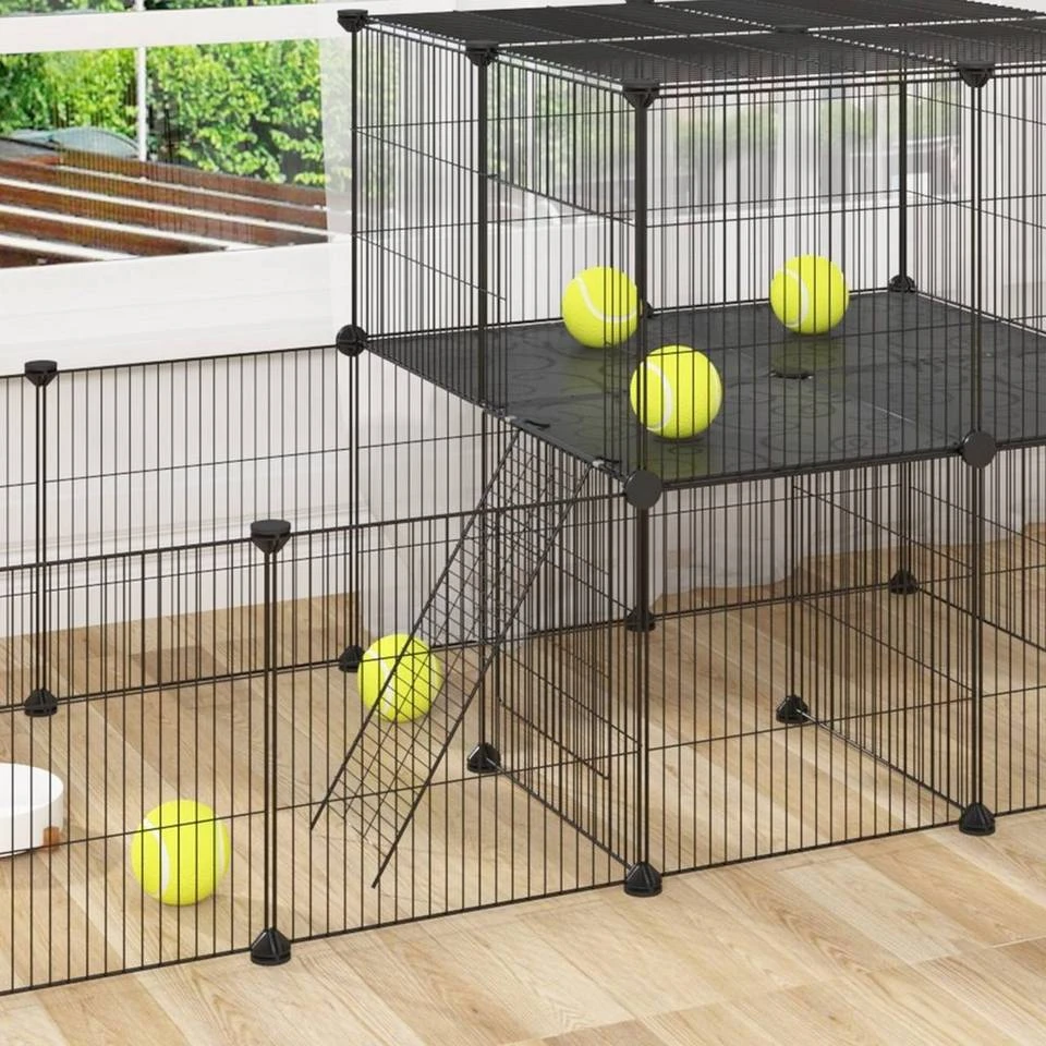 EUGAD Freigehege, Freigehege Kaninchen mit Stauraum Hasen Meerschweinchen Welpenauslauf Laufgitter mit Tür&Treppe DIY Schwarz 30 Platten (35x35cm/Platte) 105 x 70 x 70 cm 4 EUGAD Freigehege, Freigehege Kaninchen mit Stauraum Hasen Meerschweinchen Welpenauslauf Laufgitter mit Tür&Treppe DIY Schwarz 30 Platten (35x35cm/Platte) 105 x 70 x 70 cm – Bild 4