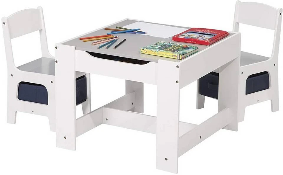 EUGAD Kindersitzgruppe, (3-tlg), 1 Kindertisch und 2 Stühle mit Stauraum, Maltisch für Kinder Kindermöbel Set, Tischplatte abnehmbar Weiß 4 EUGAD Kindersitzgruppe, (3-tlg), 1 Kindertisch und 2 Stühle mit Stauraum, Maltisch für Kinder Kindermöbel Set, Tischplatte abnehmbar Weiß – Bild 4