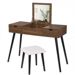 EUGAD Schminktisch, mit Aufklappbarem Spiegel, Schreibtisch mit 2 Schubladen, 100x40x75cm(L*B*H), Kosmetiktisch Computertisch mit große Tischplatte Eiche Wei&szlig;