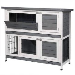 EUGAD Tierhaus, Hasenstall Kaninchenstall Hasenkäfig Kleintierstall Meerschweinchen Massivholz Hellrot 120 x 50 x 100,5 cm Grau-Wei&szlig;, Hellbraun -Eugad Möbel Einkaufen b3146c13 6328 44ed 843d 2dda738d2240