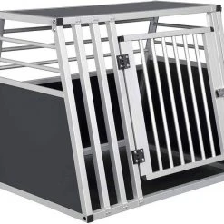 Eugad Möbel Einkaufen 17 EUGAD Tiertransportbox, Hundetransportbox Alu Hundebox Reisebox Autobox für große Hunde Husky Samojede Weimaraner Border Collie Chow-Chow Shetland Sheepdog 80 x 65 x 65 cm XL Schwarz