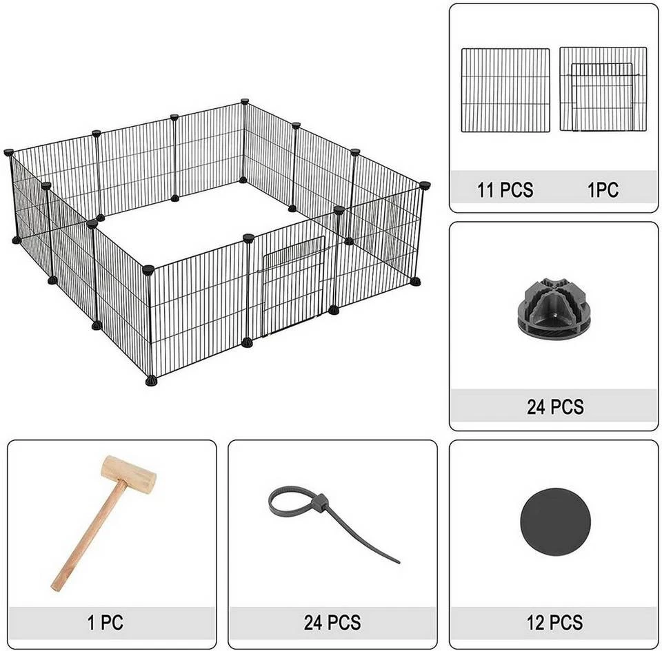 EUGAD Freigehege, Freigehege für Kaninchen Hasen Meerschweinchen Welpenauslauf Kleintiergehege Laufgitter mit Tür DIY 12 Platten Schwarz 142 x 72 x 36 cm 4 EUGAD Freigehege, Freigehege für Kaninchen Hasen Meerschweinchen Welpenauslauf Kleintiergehege Laufgitter mit Tür DIY 12 Platten Schwarz 142 x 72 x 36 cm – Bild 4