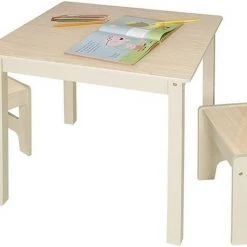 EUGAD Sitzgruppe, Kindersitzgruppe 1 Kindertisch und 2 Kinderstühle Set aus MDF Kindersitzgarnitur Holzoptik Naturfarbe