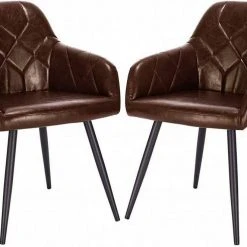 EUGAD Esszimmerstuhl, 2er-Set Esszimmerstuhl aus Kunstleder Metallbeine Dunkelbraun Schwarz