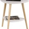 EUGAD Beistelltisch (1-St), Sofatisch Couchtisch Nachttisch Nachtkommode Nachtschrank Kaffeetisch mit 2 Ablagefäche Holzbeine MDF 50x40x55cm Weiß