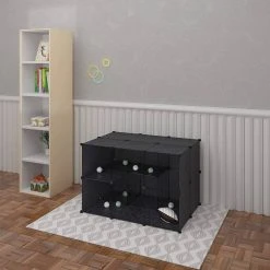 EUGAD Freigehege, mit Bodenplatten Kaninchen Hasen Meerschweinchen Welpenauslauf Laufgitter mit Tür&Treppe Doppelstöckig DIY Schwarz 38 Platten (35x35cm/Platte) 145x75x75 cm -Eugad Möbel Einkaufen bbcd1894 7b24 5466 b940 101dc5ab1bdf