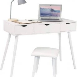 EUGAD Schminktisch, mit Aufklappbarem Spiegel, Schreibtisch mit 2 Schubladen, 100x40x75cm(L*B*H), Kosmetiktisch Computertisch mit große Tischplatte Eiche Wei&szlig; -Eugad Möbel Einkaufen bc32699c 0d94 5048 a979 ec6b3d165465