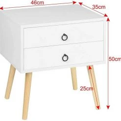 EUGAD Nachttisch, Beistelltisch mit 2 Schubladen Nachtkommode Nachtschrank Holzbeine MDF 46x35x50cm Weiß Grau, Weiß -Eugad Möbel Einkaufen bd965b37 f230 5cc3 9d62 e9157ba573be