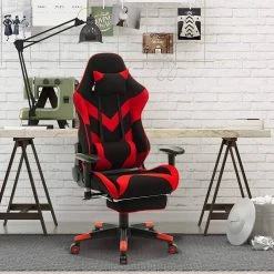 EUGAD Gaming Chair, Bürostuhl, Gaming Stuhl, Stoffbezug Rot Grau, Schwarz -Eugad Möbel Einkaufen bea01b6f 5d80 526e 9410 80869dd9f70a