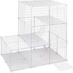 EUGAD Freigehege, Freigehege Kaninchen mit Stauraum Hasen Meerschweinchen Welpenauslauf Laufgitter mit Tür&Treppe DIY Schwarz 48 Platten (35x35cm/Platte) 110x 75 x 110 cm -Eugad Möbel Einkaufen c032789b c36e 4d58 9db4 fc62091fd603