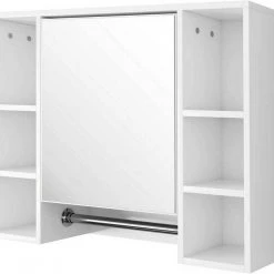 EUGAD Spiegelschrank Hängeschrank mit 8 Ablagen mit Tür 80x20x60cm Weiß