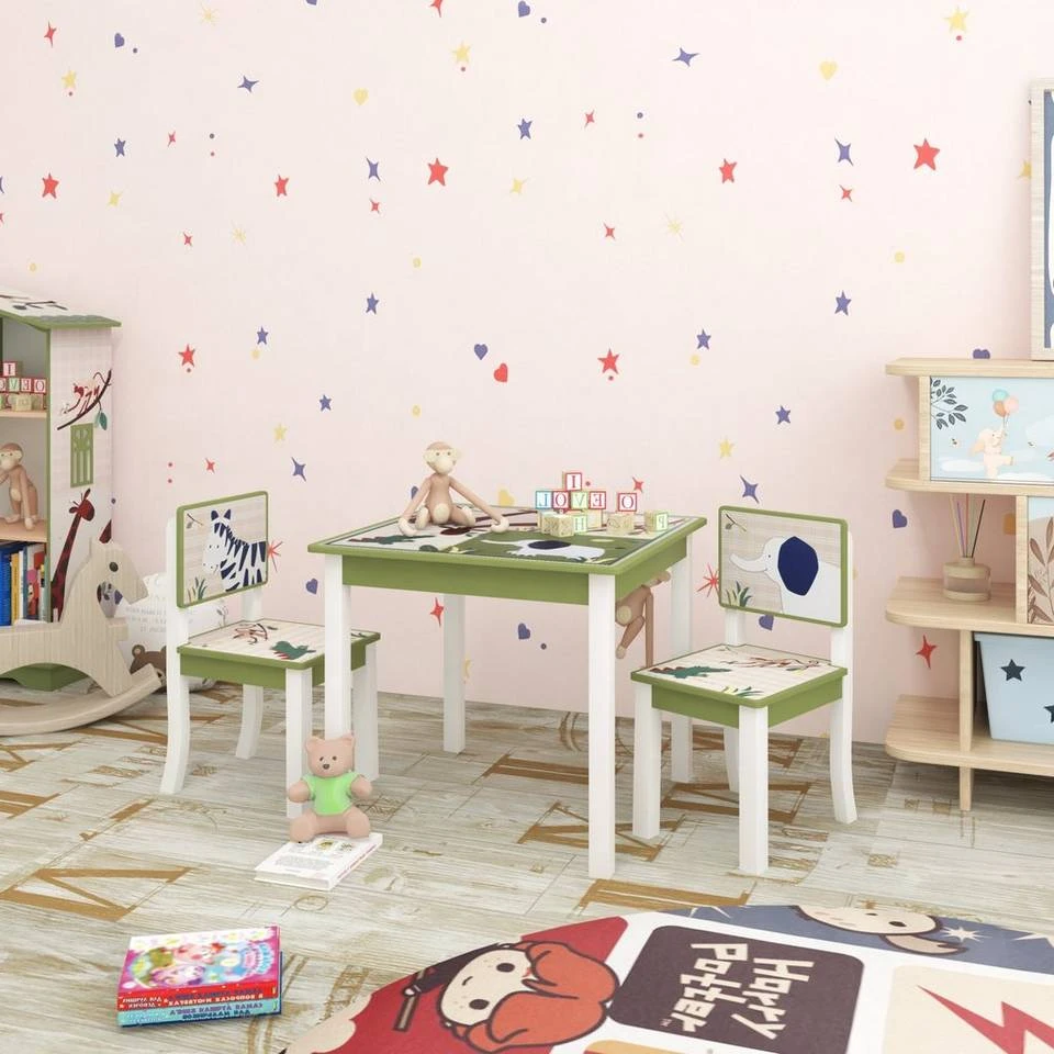 EUGAD Kindersitzgruppe, (3-tlg), Kinder Tischset mit Kantenschutz im Kinderzimmer Kindermöbel aus MDF und Kiefernholz Zoomotive(1 Tisch und 2 Stühle, 3-tlg) 2 EUGAD Kindersitzgruppe, (3-tlg), Kinder Tischset mit Kantenschutz im Kinderzimmer Kindermöbel aus MDF und Kiefernholz Zoomotive(1 Tisch und 2 Stühle, 3-tlg) – Bild 2