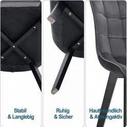 EUGAD Esszimmerstuhl (1 Stück), Wohnzimmerstuhl mit Rückenlehne, Polsterstuhl Küchenstuhl Weich Samt und Holz für ESS- und Wohnzimmer Dunkelgrau Dunkelgrün, Rosa, Schwarz -Eugad Möbel Einkaufen c61a0cf8 31fd 5a11 be49 68d455e71642