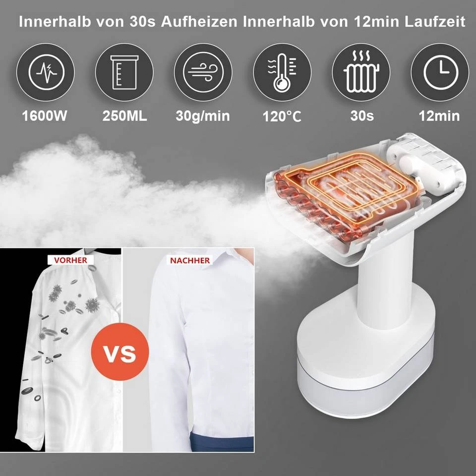 EUGAD Dampfbürste, Dampfglätter Reise-Dampfbügeleisen Steamer Kleidung Handbügeleisen mit Selbstreinigungsfunktion Reisebügeleisen mit Dampfbürste 250 ml 1600 W für Haushalt Urlaub Dienstreise 2 EUGAD Dampfbürste, Dampfglätter Reise-Dampfbügeleisen Steamer Kleidung Handbügeleisen mit Selbstreinigungsfunktion Reisebügeleisen mit Dampfbürste 250 ml 1600 W für Haushalt Urlaub Dienstreise – Bild 2