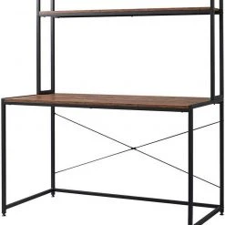 EUGAD Schreibtisch, PC-Tisch Bürotisch Arbeitstisch mit Bücherregal Holz 120x60x140 cm Schwarz-Marmor Schwarz-Vintage