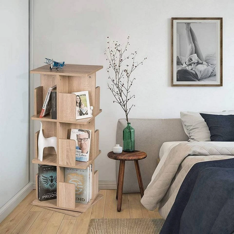 EUGAD Bücherregal, Raumteiler Standregal mit 3 Ebenen, 360° frei drehbar, MDF, Natur 2 EUGAD Bücherregal, Raumteiler Standregal mit 3 Ebenen, 360° frei drehbar, MDF, Natur – Bild 2