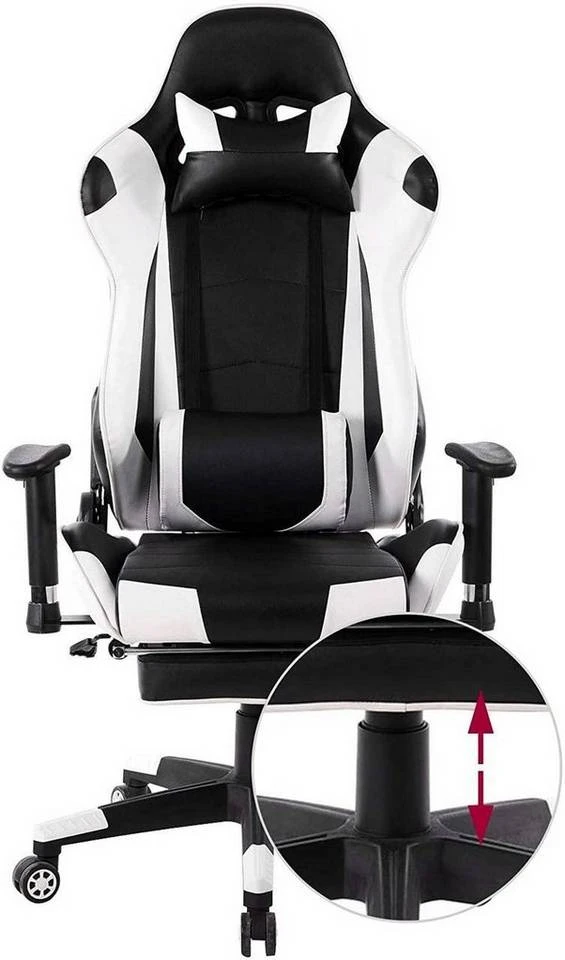 EUGAD Gaming Chair, Bürostuhl Schreibtischstuhl, Kunstleder, mit Ledenkissen Kopfstütze einstellbaren Armlehnen Weiß Grau, Rot, Weiß 4 EUGAD Gaming Chair, Bürostuhl Schreibtischstuhl, Kunstleder, mit Ledenkissen Kopfstütze einstellbaren Armlehnen Weiß Grau, Rot, Weiß – Bild 4