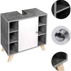 EUGAD Waschbeckenunterschrank Unterschrank Badezimmerschrank mit Tür 60 x 30 x 62 cm Grau-Weiß -Eugad Möbel Einkaufen ca400535 2ab1 5f8b b899 f6ddf01c68a2