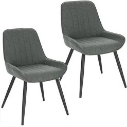 EUGAD Polsterstuhl (2 Stück), Esszimmerstühle aus Leinen mit stabilen Metallbeinen, mit Rückenlehne und gepolsterter Sitzfläche Dunkelgrau, Hellgrau